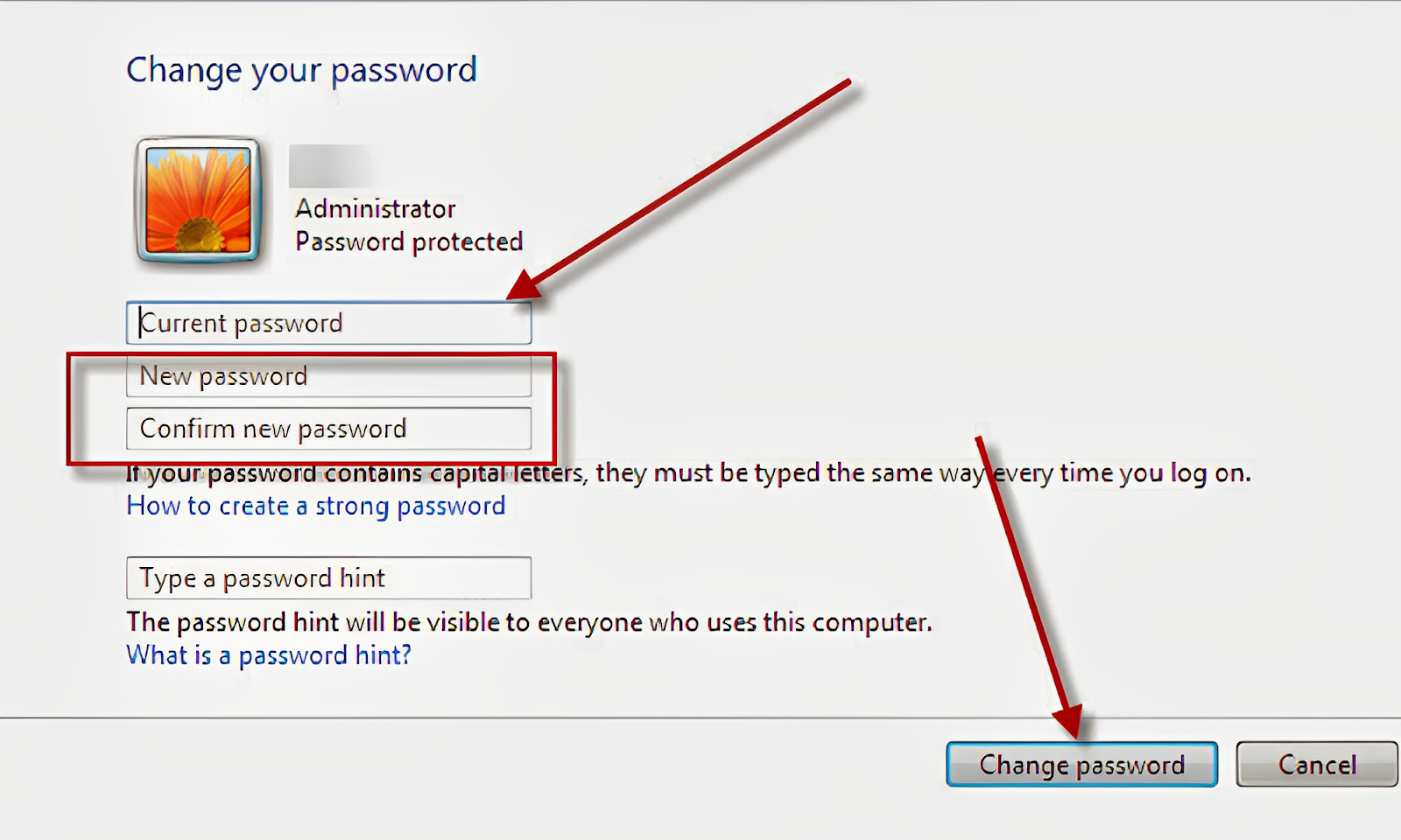 Điền đầy đủ thông tin trên là bạn đã có thể đổi mật khẩu máy tính của mình rồi 