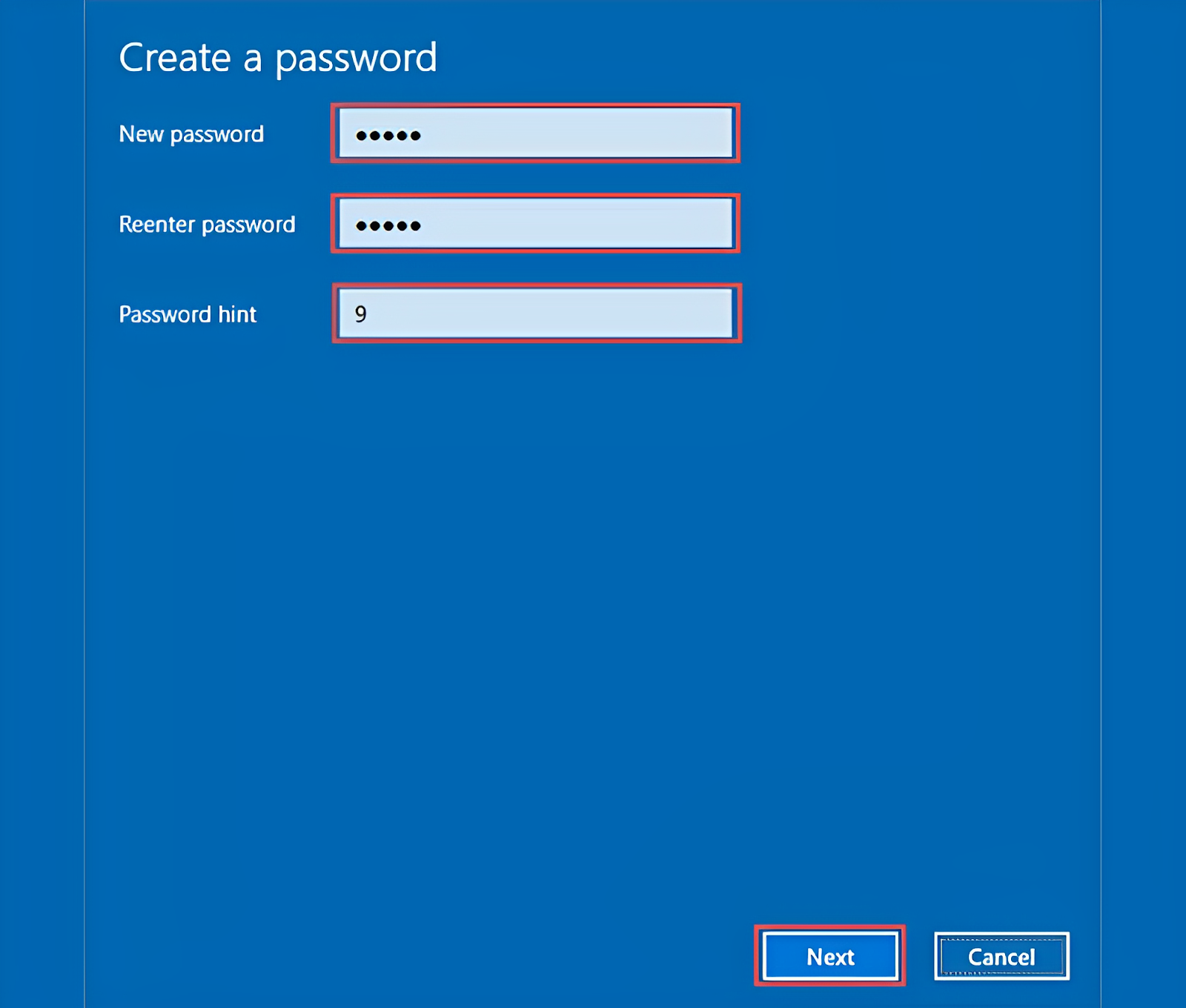 Nhập khẩu mới và nhớ nhập gợi ý mật khẩu để khi quên chúng ta sẽ có gợi ý 