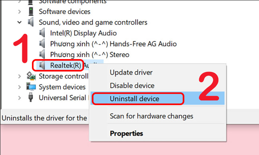 Nhấp Uninstall để cài đặt lại driver