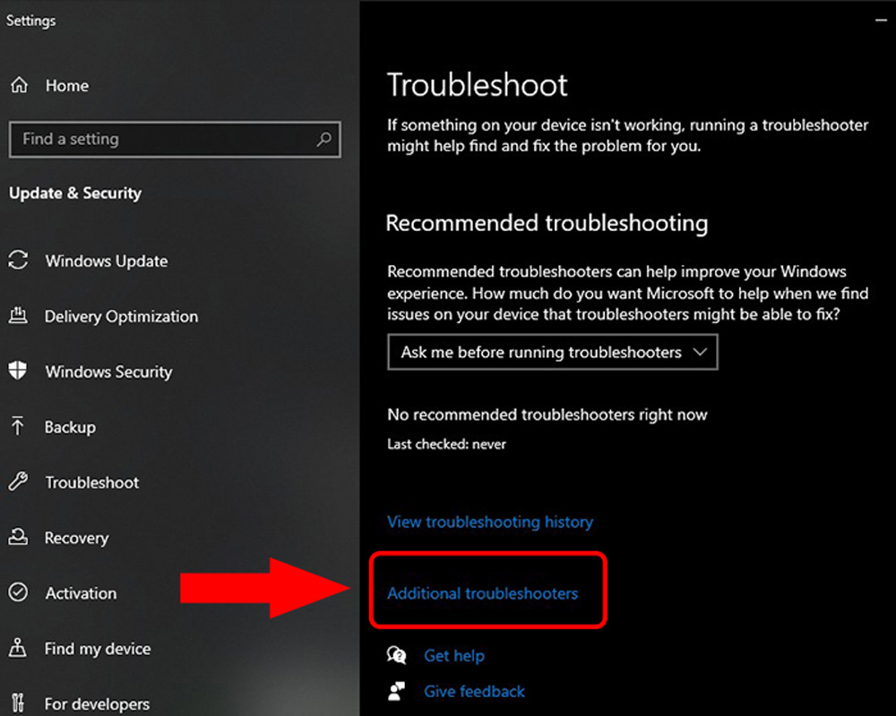 Chọn Additional troubleshooters