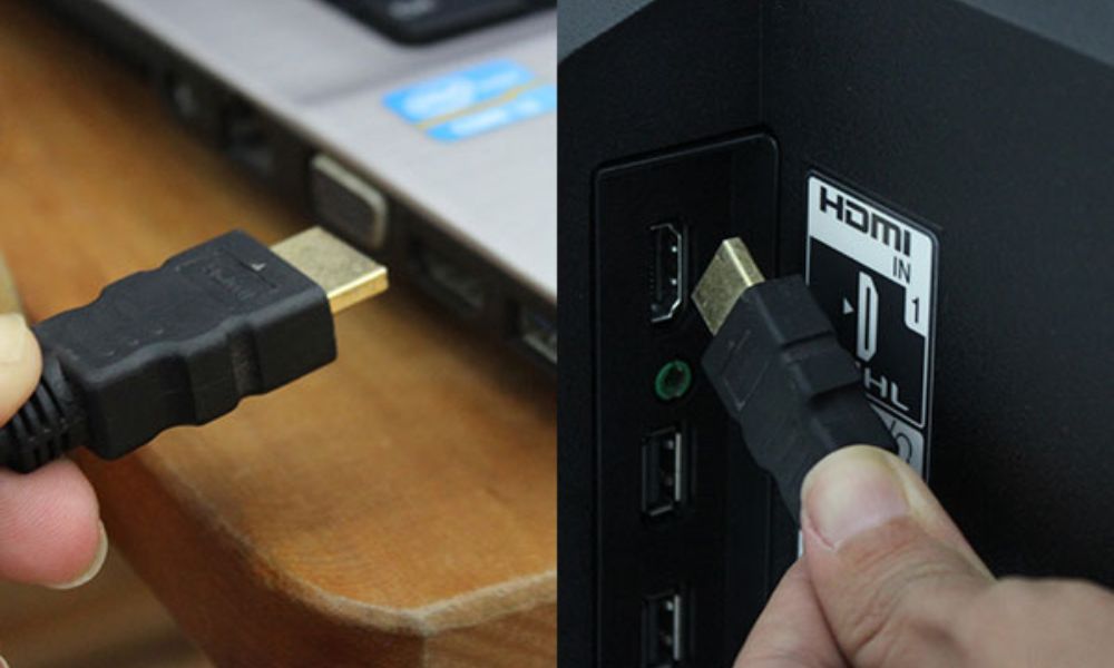 Nối 1 đầu của cổng HDMI vào laptop, đầu còn lại nối vào TV