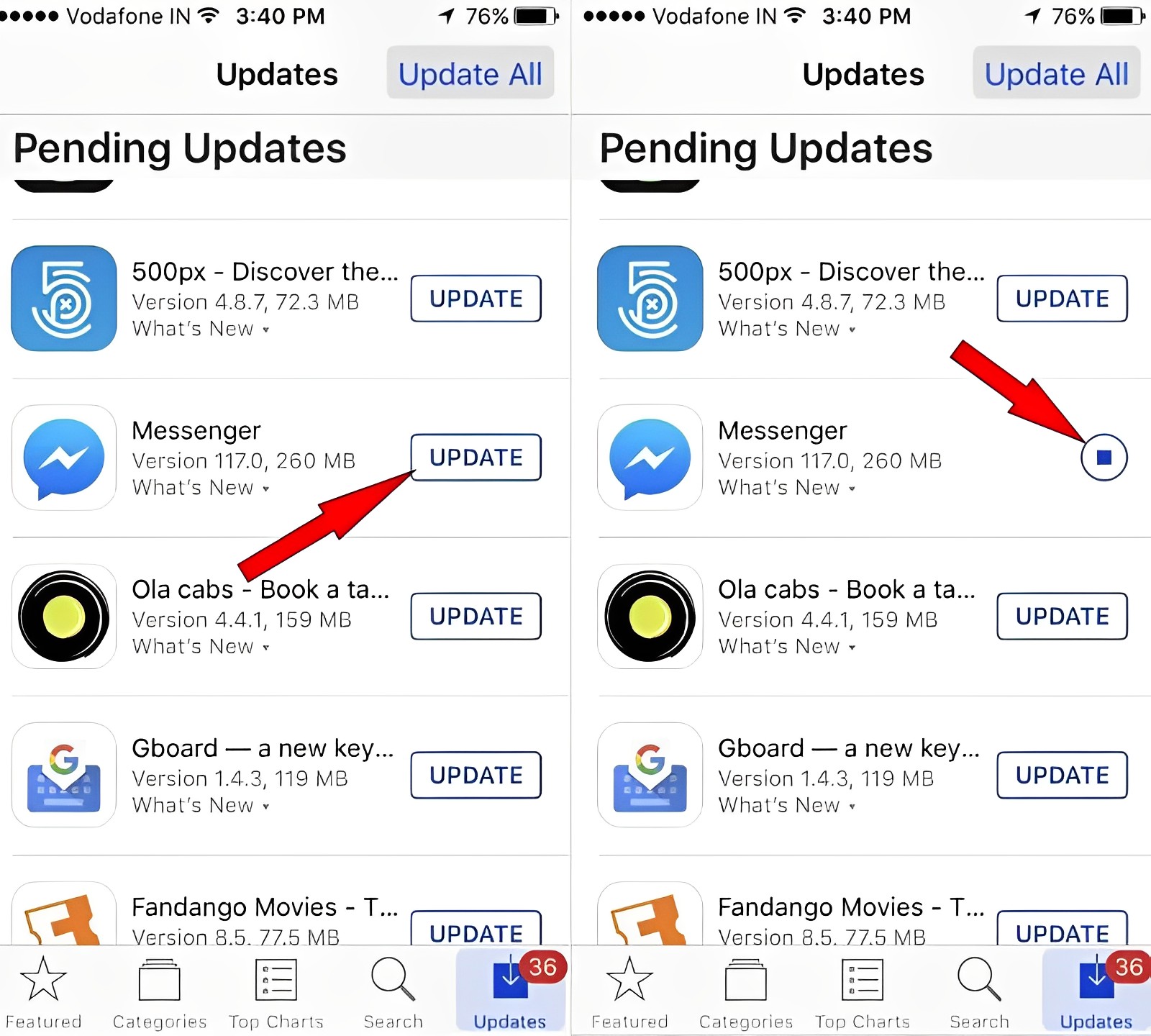 Cập nhật ứng dụng Messenger trên App Store