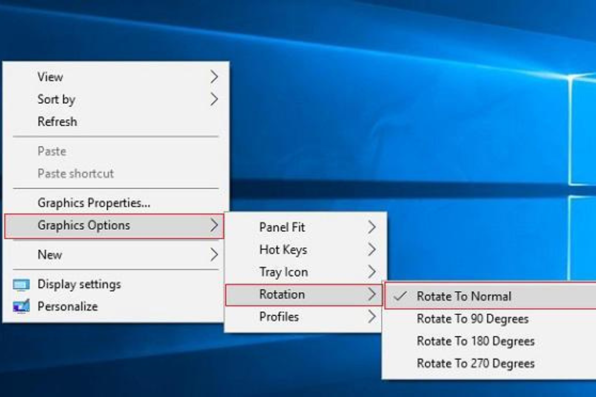 Di chuyển đến mục Rotate To Normal để xoay màn hình máy tính bị ngược