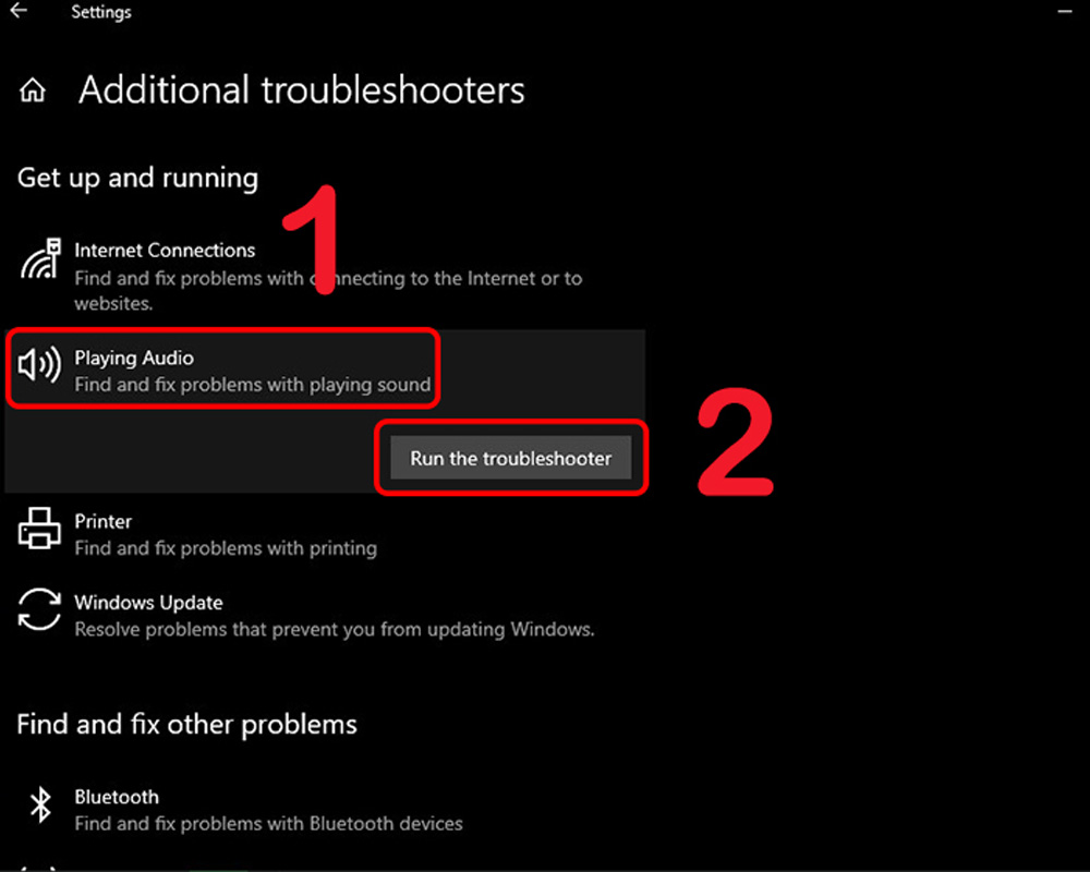 Chon5 Run the troubleshooter để khắc phục sự cố âm thanh tích hợp