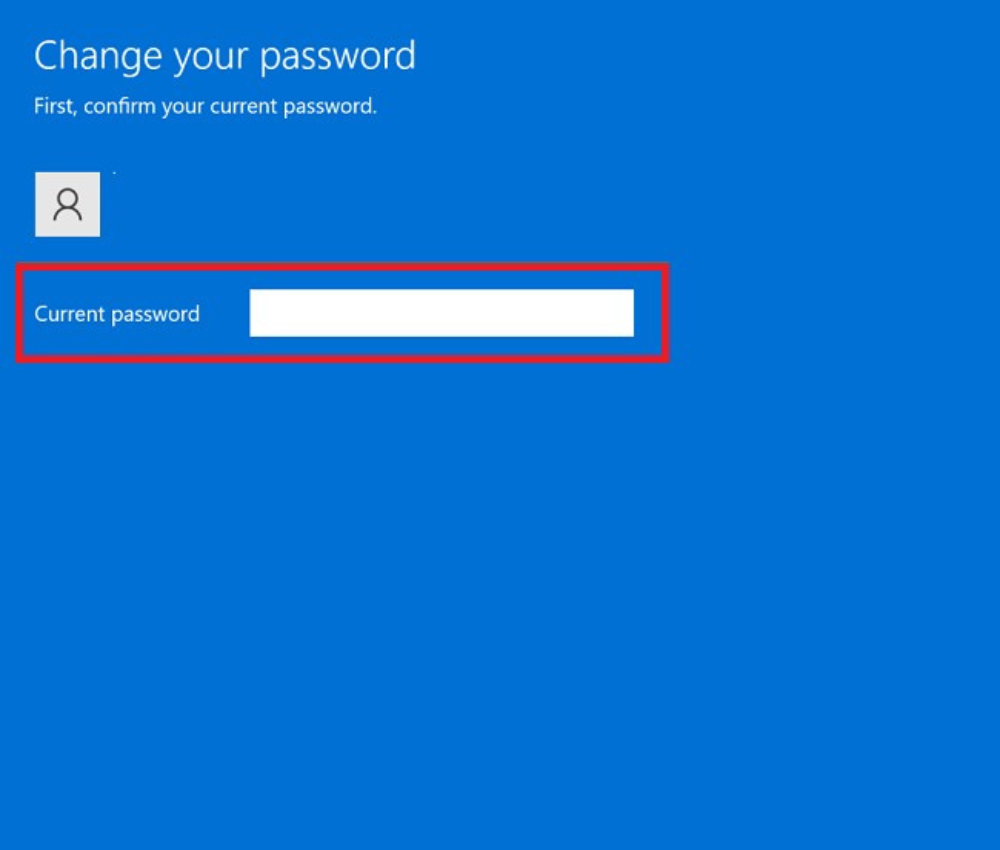 Nhập mật khẩu hiện tại của bạn vào ô Current password 