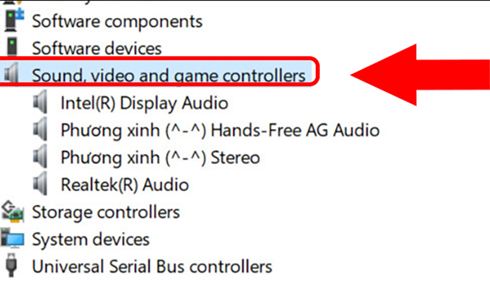 Chọn vào Sound, video and game controllers