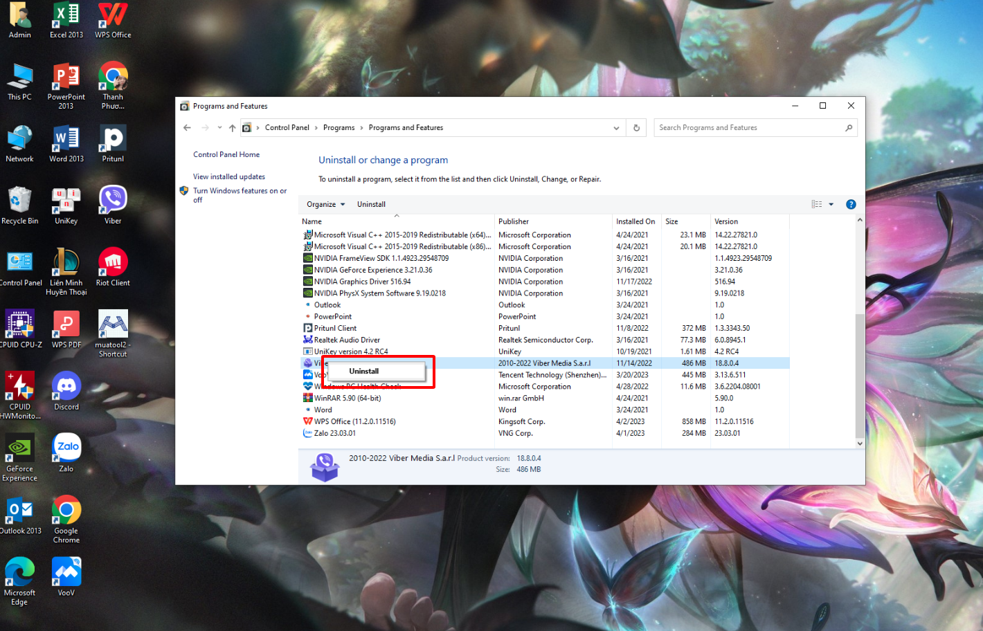 Nhấp tiếp chuột phải rồi bấm chọn Uninstall