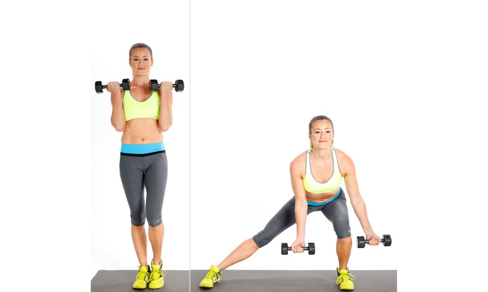Bài tập Side to Curtsy Lunge giảm mỡ đùi trong nhanh chóng
