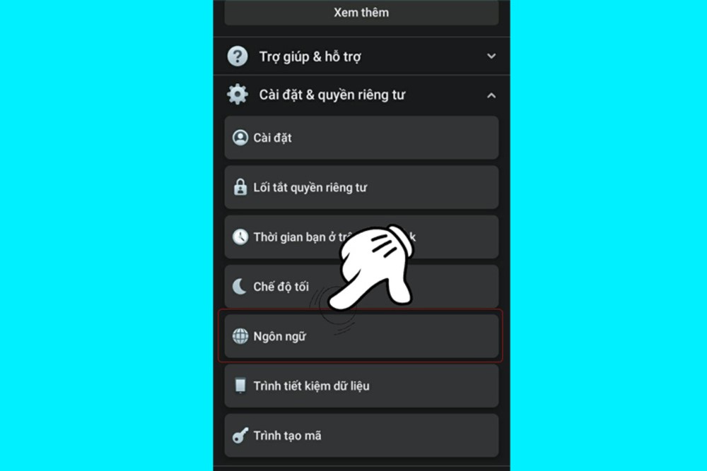 Chọn Cài đặt và chọn Ngôn ngữ để khóa trang cá nhân Facebook