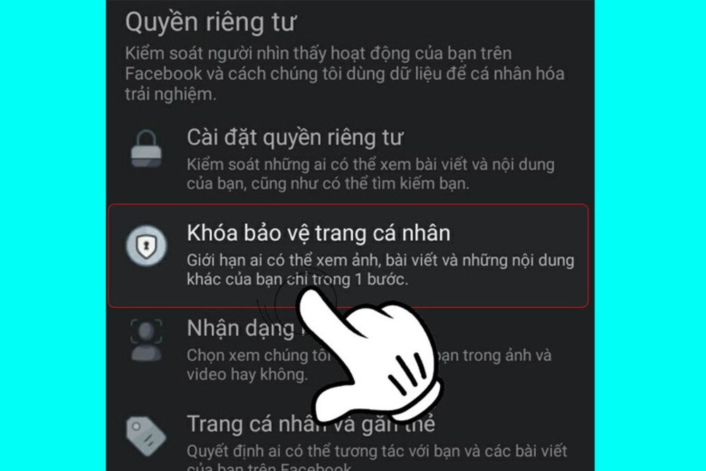 Chọn Khóa bảo vệ trang cá nhân để thực hiện mở khóa trang cá nhân Facebook 