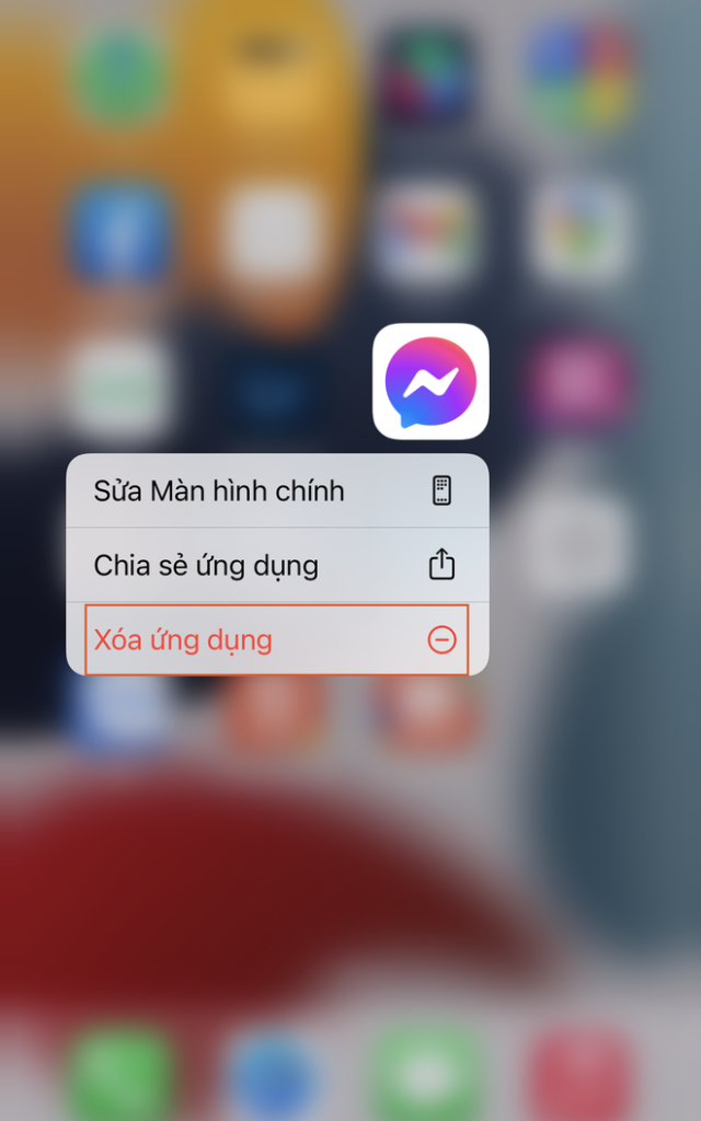 Chọn xóa ứng dụng biểu tượng Messenger để xóa ứng dụng.