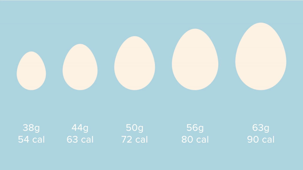Lượng calo tăng dần theo kích thước trứng
