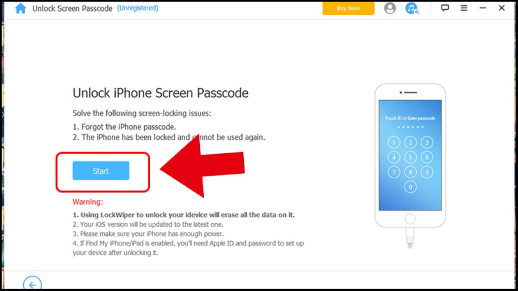 Đặt iPad vào chế độ khôi phục sau khi nhấp vào bắt đầu