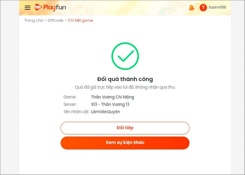 Đổi code Thần Vương Chi Mộng thành công xuất sắc 