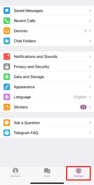 Mở ứng dụng Telegram trên điện thoại của bạn và chọn 