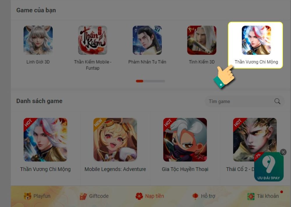 Chọn game Thần Vương Chi Mộng từ danh sách game