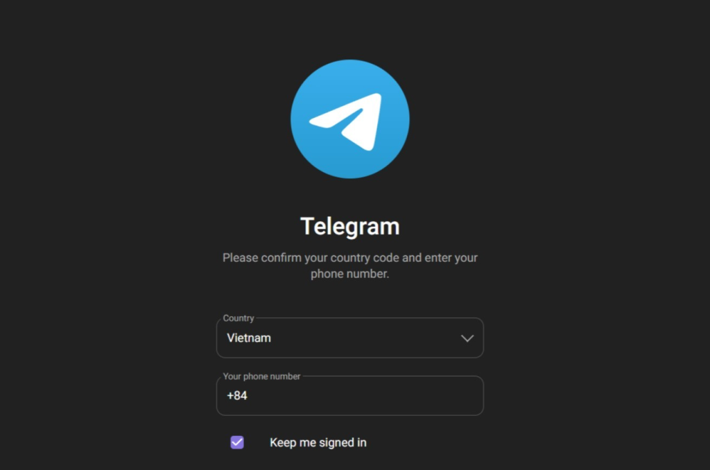 Nhập số điện thoại đăng ký Telegram