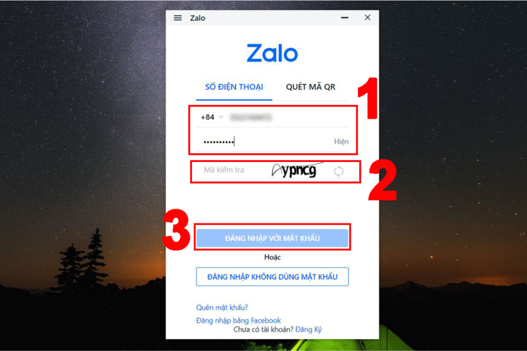 Đăng nhập tài khoản trên ứng dụng Zalo.