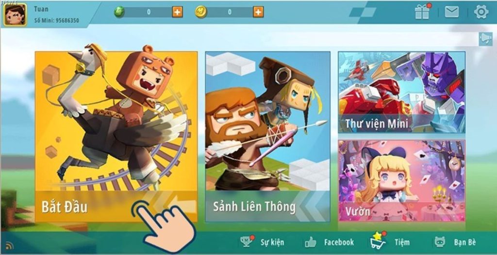 Chọn Bắt đầu để nhập mã địa hình mini world