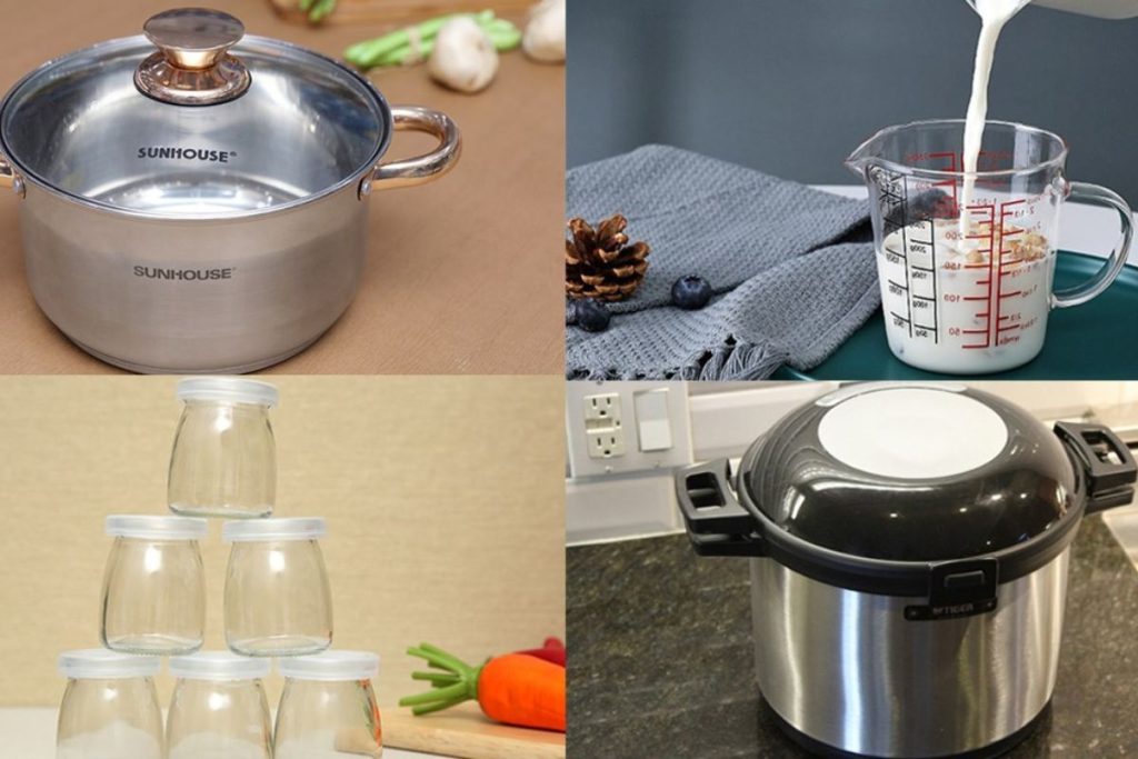 Chuẩn bị các dụng cụ để làm sữa chua Hy Lạp