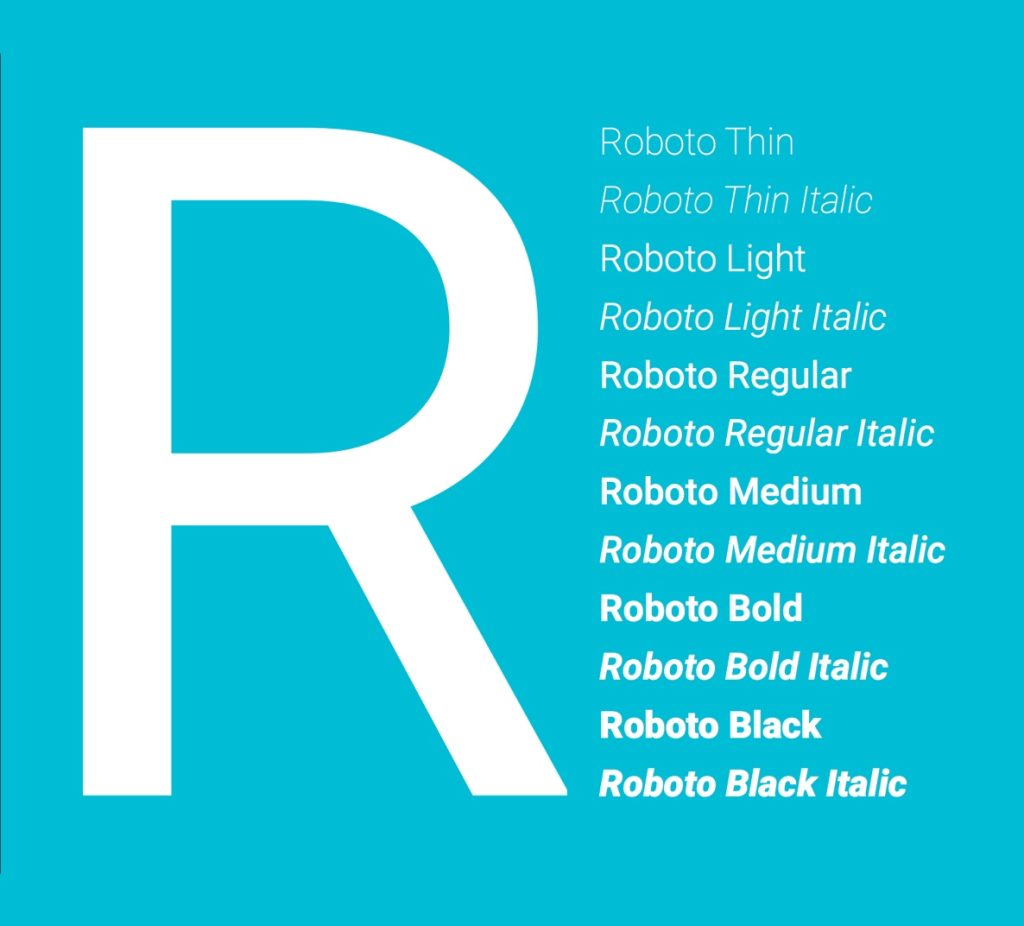 Mẫu tham khảo font chữ Roboto