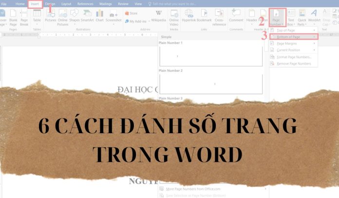 Cách đánh số trang trong word