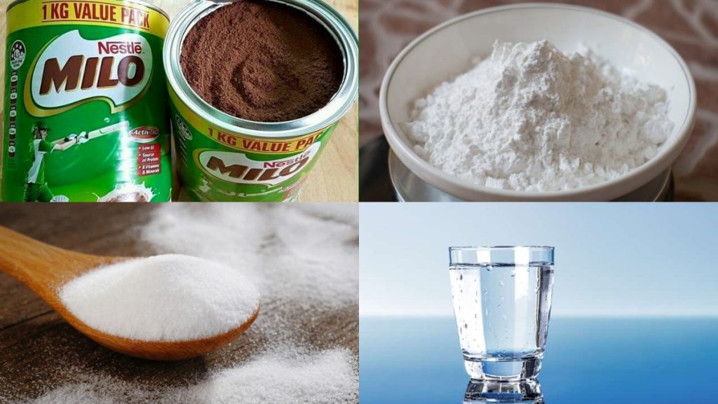 Nguyên liệu để làm topping từ bột năng và bột milo