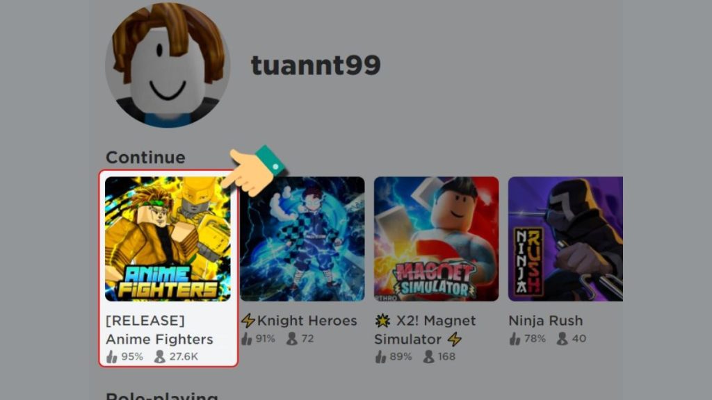 Mở Roblox và chọn chế độ trò chơi