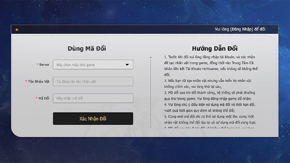 Nhập vào website của Honkai: Star Rail sau đó nhấn Đăng nhập