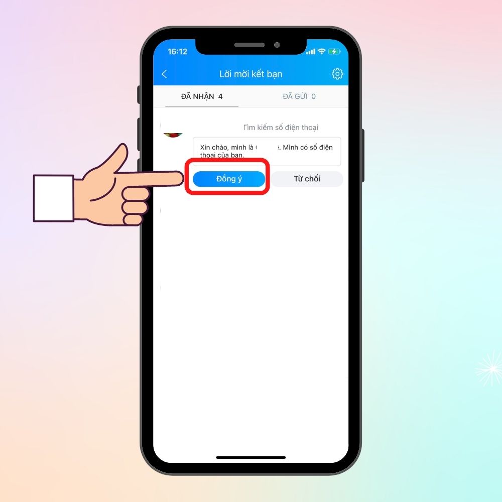 Đồng ý lời mời kết bạn