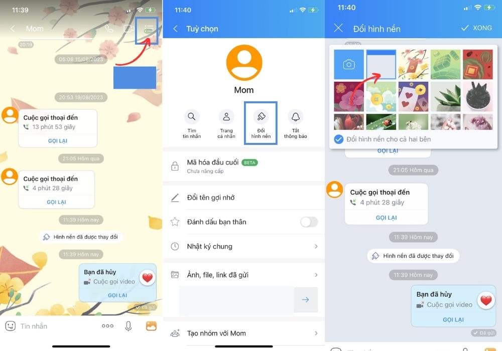 Chọn hình nền mặc định là bạn có thể xóa hình nền trò chuyện cũ