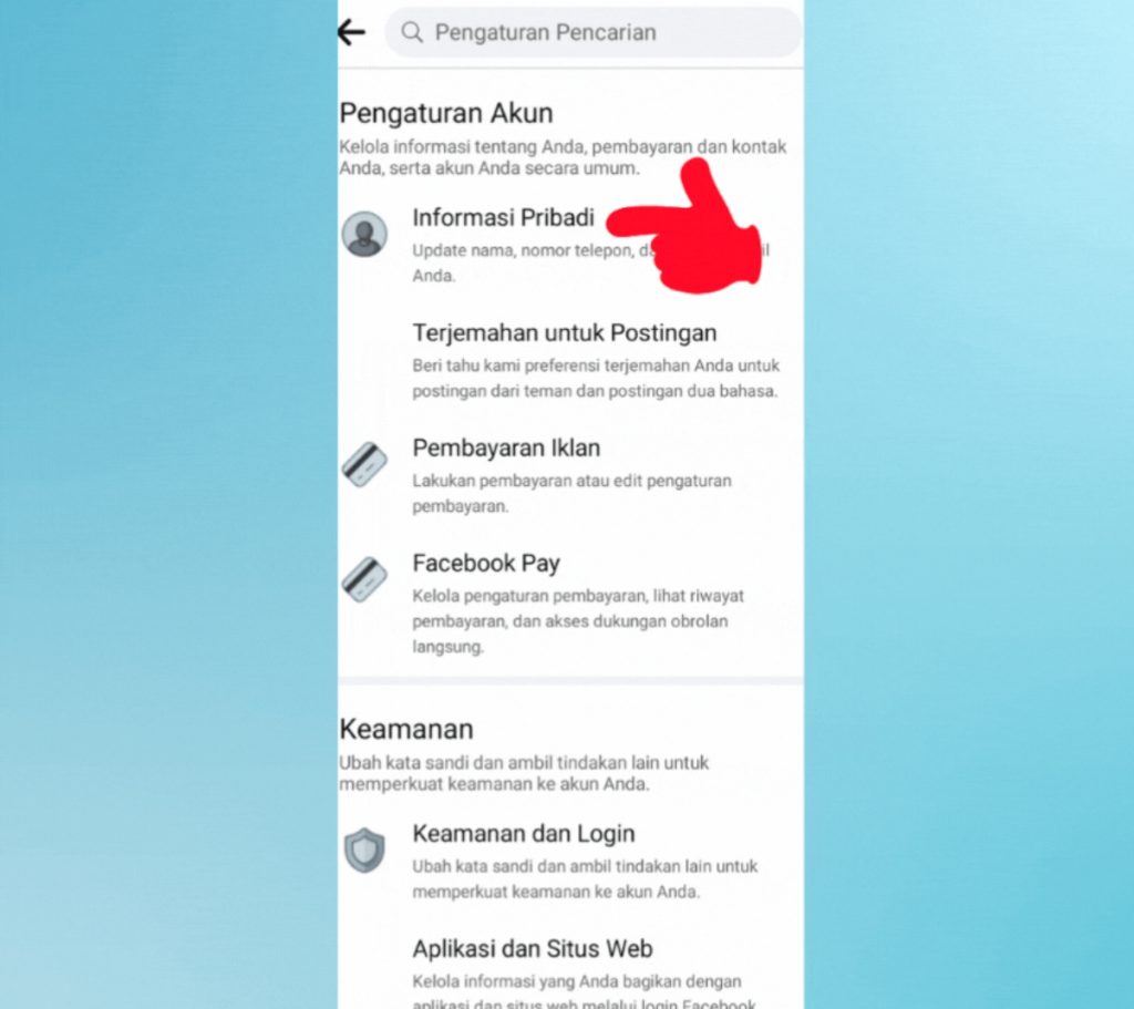 Nhấn vào "Informasi Pribadi"