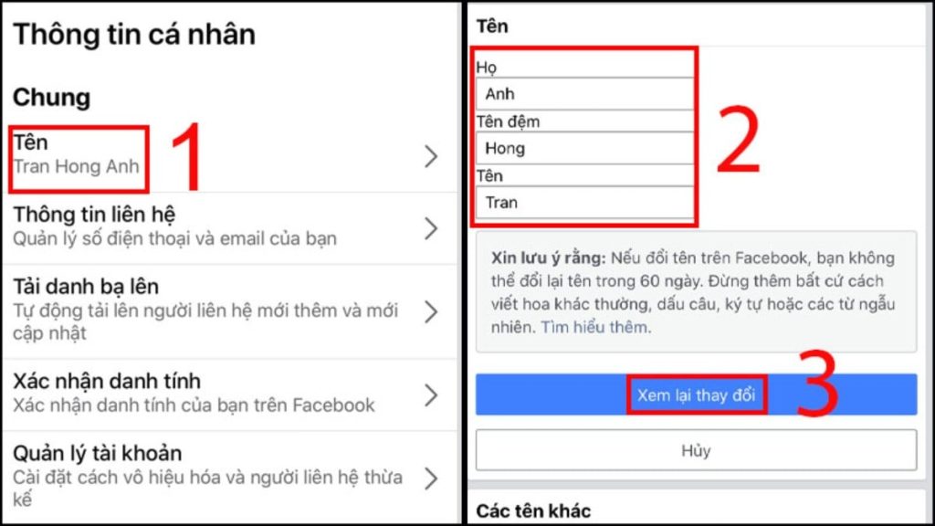 Chọn xem lại thay đổi để chọn được tên theo ý muốn