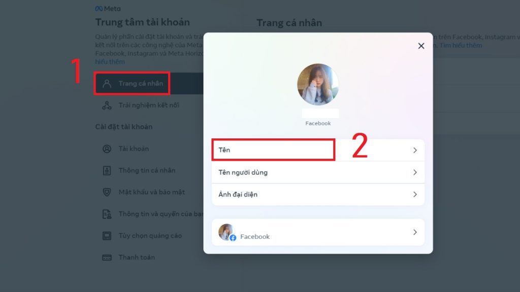 Chọn tài khoản mà mình muốn đổi tên và tiến hành đổi