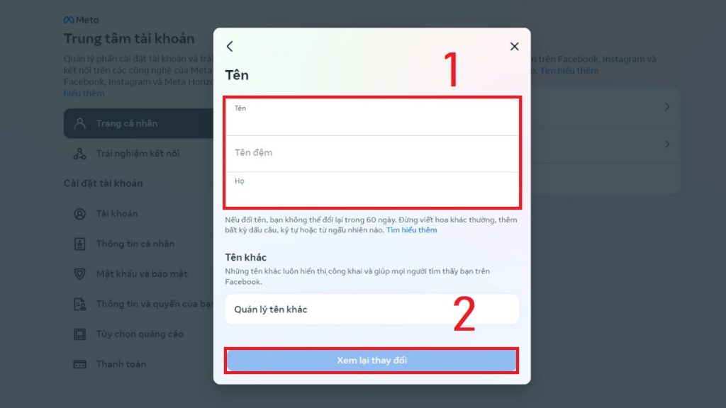 Hoàn tất đổi tên facebook trên máy tính một cách nhanh chóng