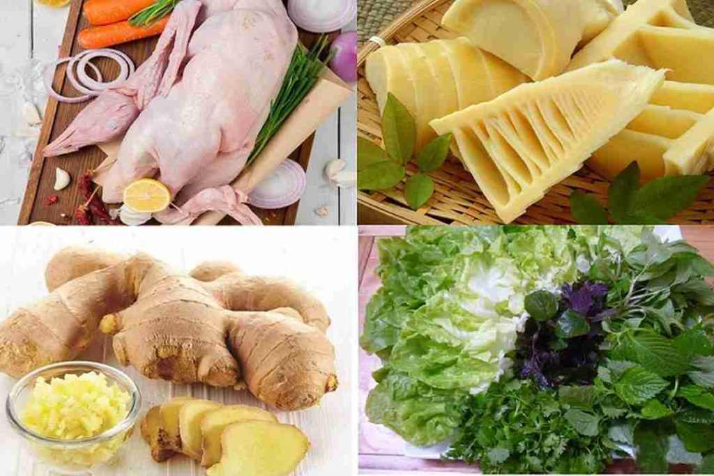 Nguyên liệu làm món bún vịt nấu măng
