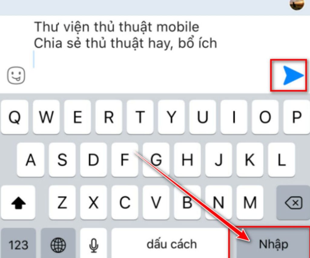Nhấn vào Nhập để xuống dòng vào nhấn biểu tượng Gửi bên cạnh ô tin nhắn để gửi tin