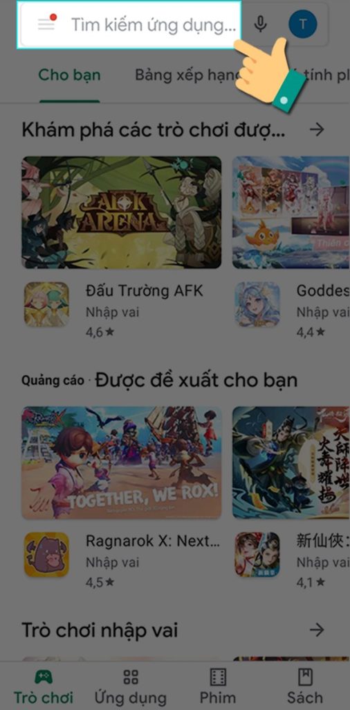 Vào CH Play tìm ô tìm kiếm