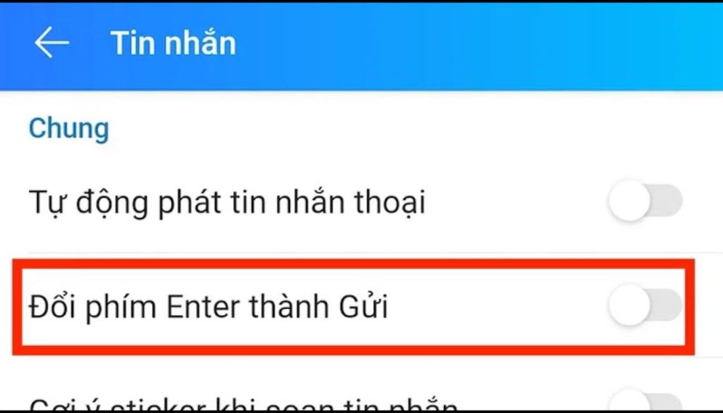Nhấn vào nút tắt Đổi nút Enter thành gửi là xong