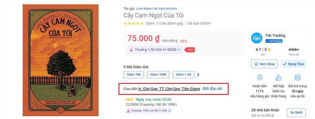 Tồn kho còn ở TP.HCM, địa chỉ giao hàng tại Q10, TP.HCM > Hiển thị hình thức giao hàng TikiNOW