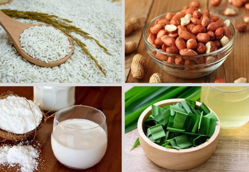 Nguyên liệu cho món xôi đậu phộng lá dứa
