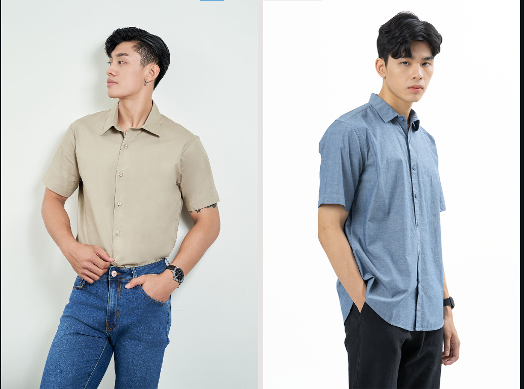 Phối đồ Tết cho nam với áo sơ mi trắng tay ngắn