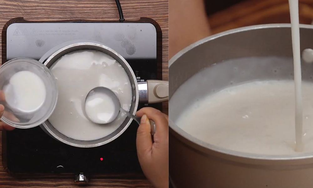 Nấu nước dừa mập phệ với bột năng