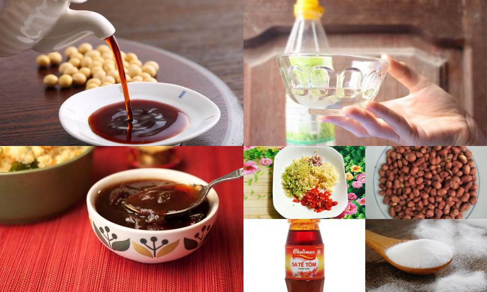 nguyên liệu thực hiện nước oi bánh tráng trộn