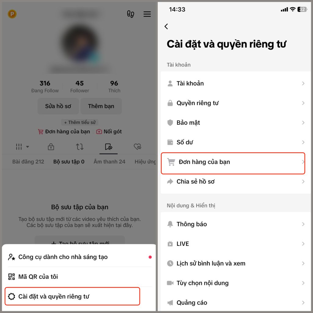 Truy cập vào mục Đơn hàng của bạn để kiểm tra xem đơn hàng đã được hủy thành công hay chưa