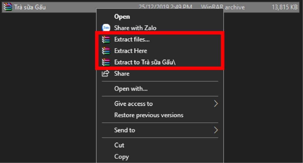 Các bước giải nén file