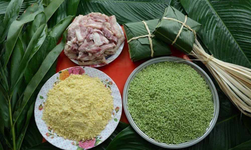 nguyên liệu gói bánh tét lá chuối