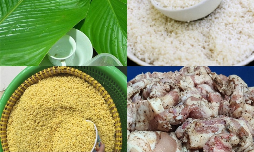 nguyên liệu gói bánh tét bằng lá dong