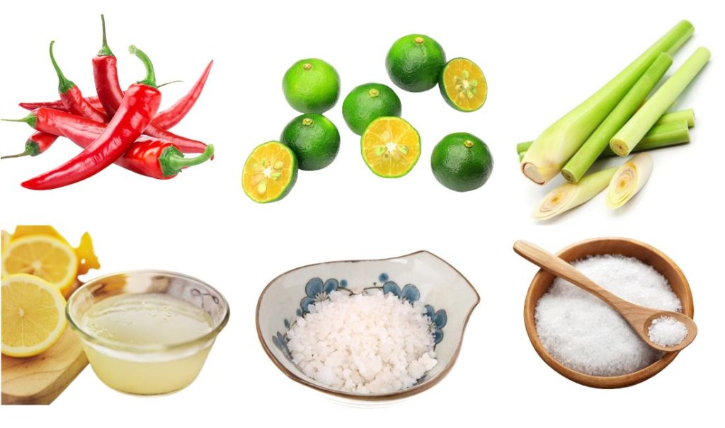 Nguyên liệu làm nước chấm muối hạt vỏ chanh