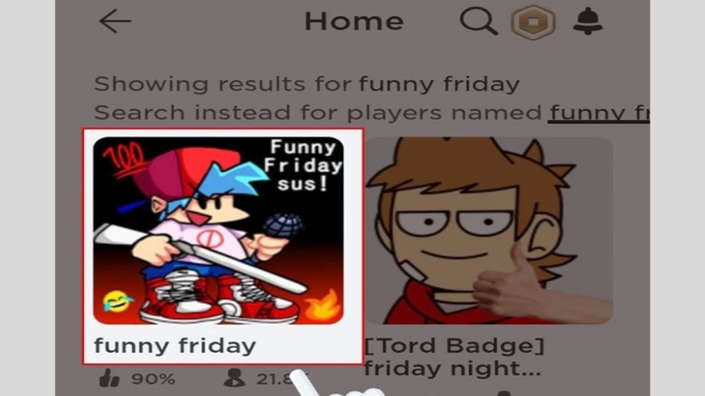 Bạn vào trang Roblox tìm kiếm và chọn game Funny Friday 